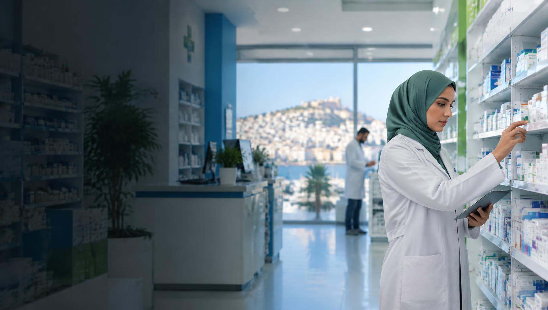 Pharmacienne consultant le stock de son officine